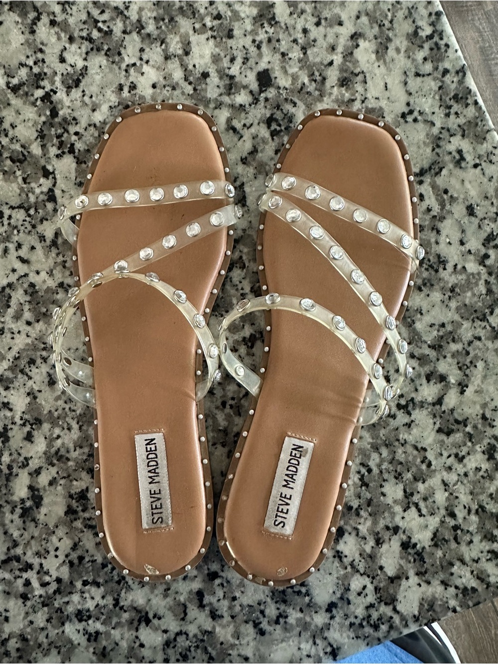 Steve Madden Clear Crystal-Strap Sandals - Brown Footbed